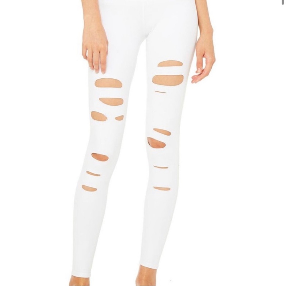ALO YOGA HIGH-WAIST RIPPED WARRIOR LEGGING - PRISTINE/CREAM/WHITE - SMALL